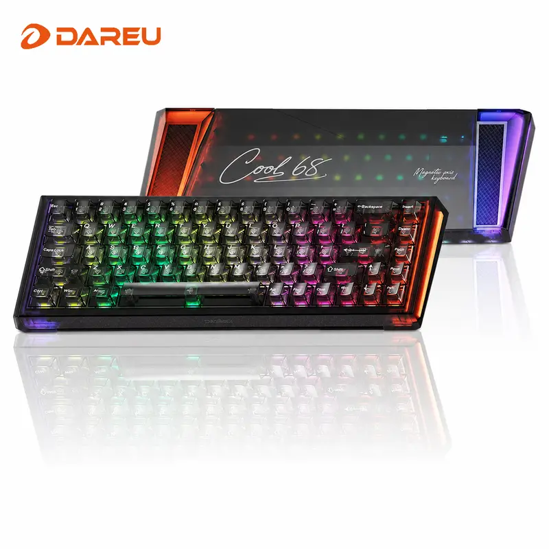 DAREU COOL68 Wired 65% Hall Effect Gaming Keyboard, Magnetic Switch Keyboard with Rapid Trigger, SOCD, 8000Hz Polling Rate, 0.01mm RT Accuracy, 0.1ms Latency, Adjustable Actuation, Clear Keycaps, Hot-Swappable, RGB Backlit,tiktokshopbacktoschool, Gaming A