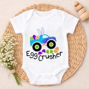 Newborn Baby Bodysuit Gift Set Easter Truck Egg Crusher Bunny Breathable Cotton Popular Neutral color scheme Newborn Gift Soft Cotton Romper Outfit for Boys & Girls 0-24M