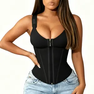 Women's Waist Trainer Full Bodysuit Shapewear, 17 Steel Bones Tummy Control Faja with Front Zipper & Adjustable Straps, Soft Fabric Smooth Compression Tank Top with Push-Up Bra Fit (Strapless Option) summervibes