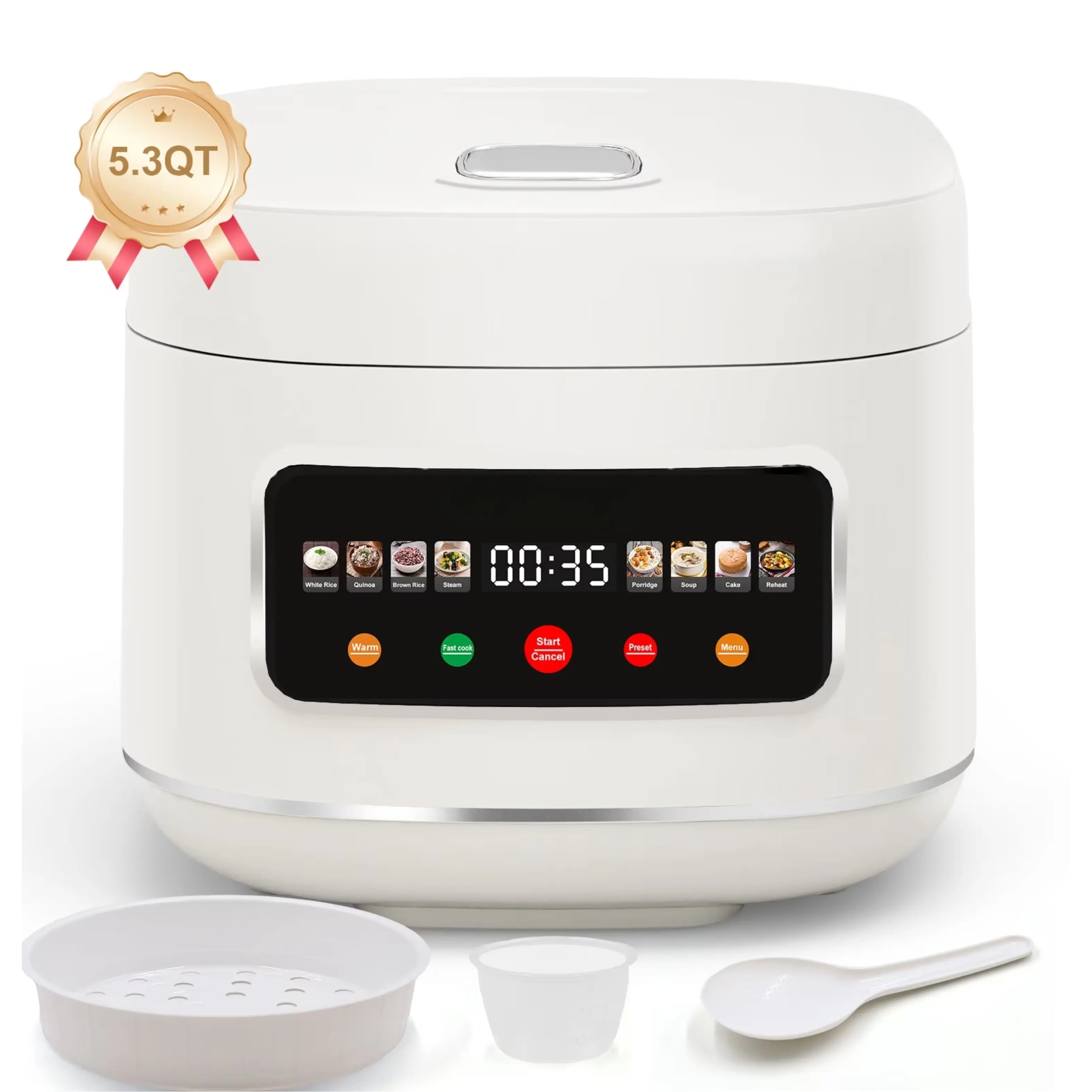 Bluebow Smart Rice Cooker 8-Cup 5.3QT 8-in-1 Multi-Cooker with 24-Hour Timer Non-Stick Inner Pot Quick Cook in 35 Minutes