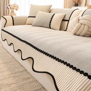 Modern Minimalist Sofa Cushion Cover, Geometric Pattern Design, Soft Fabric Material, Home Decor & Protection Accessory, Quilted Sofa Cover