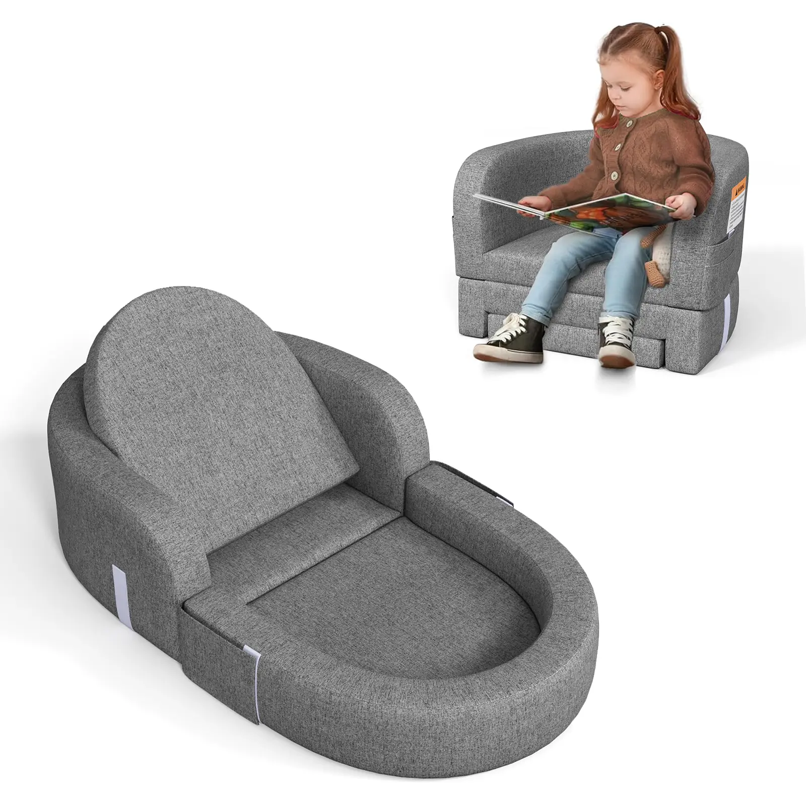 Cowiewie Kids Couch, Toddler Travel Bed 2-in-1 Kids Sofa Chair with Removable Cover, Soft Foam Portable Foldable Toddler Bed for Travel with Carrying Bag
