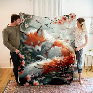 Comfort Fox Pattern Flannel Blanket - All Seasons, Hypoallergenic, Suitable For Sofas, Beds, Offices And Travel