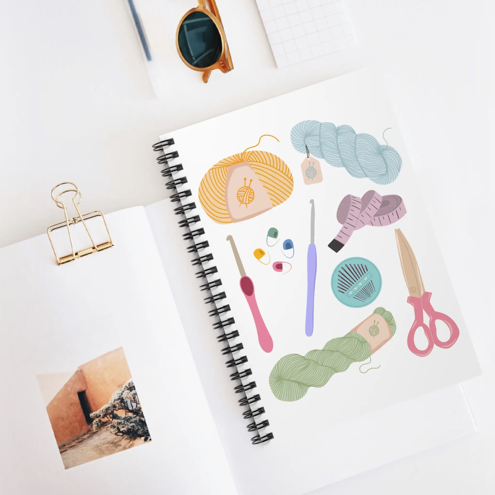 Crochet Supplies Illustration Spiral Notebook | Ruled Journal