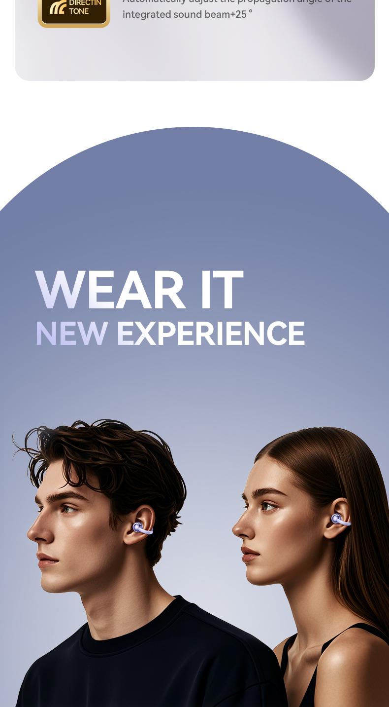Clip-On Earbuds Gen 3, Open-Ear Wireless Bluetooth 6.0 Headphones with Mic, Secure Fit for Small Ears & Glasses Wearers, 50H Playtime, ENC, IPX5 Waterproof Sport Ear Buds
