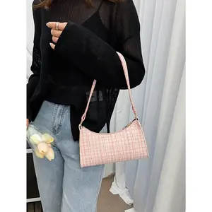 Colorblock Plaid Pattern Bag Handbag,Shoulder Bag Minimalist,Casual Lightweight,Portable For Women