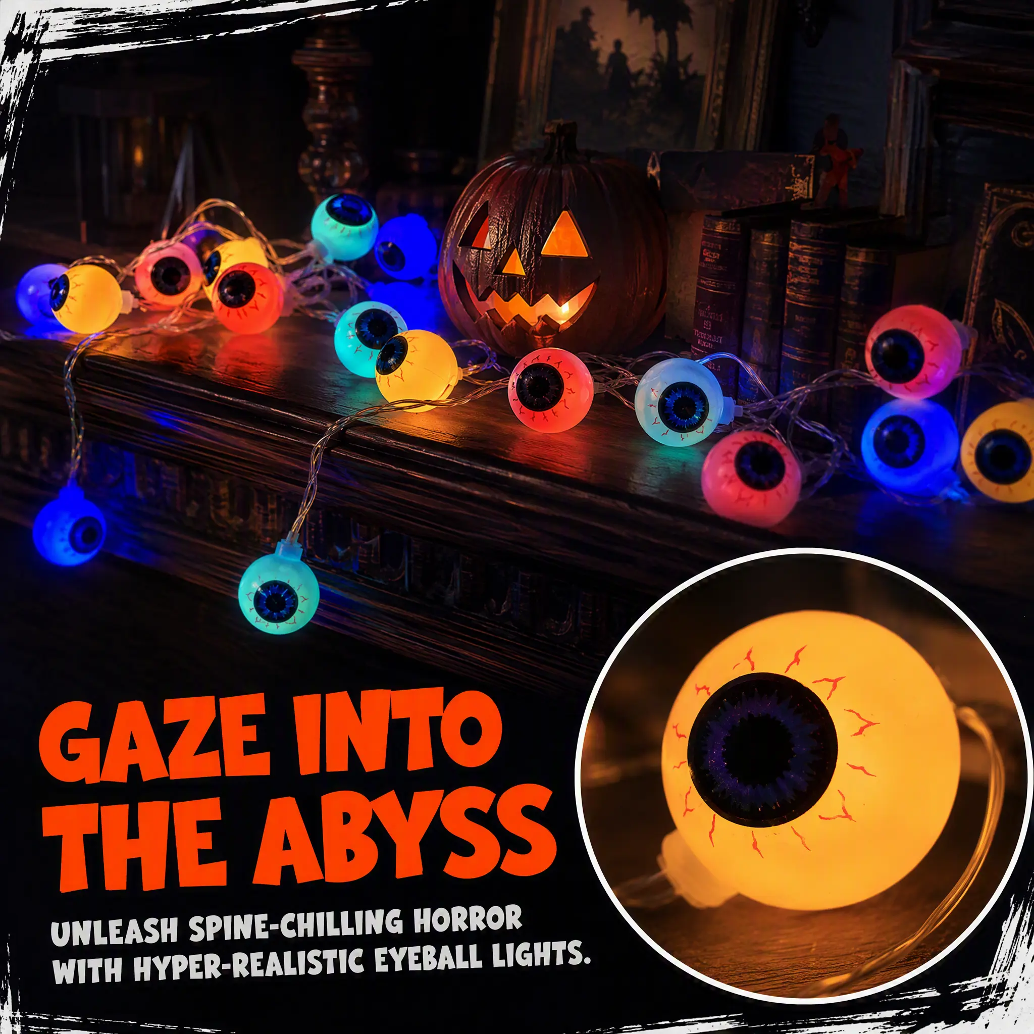 【Summerween】Spooky Eyeball LED String Lights, Multicolor Halloween Decor for Indoor-Outdoor Parties, Haunted House Porch Window Wall Backdrop Atmosphere Accent