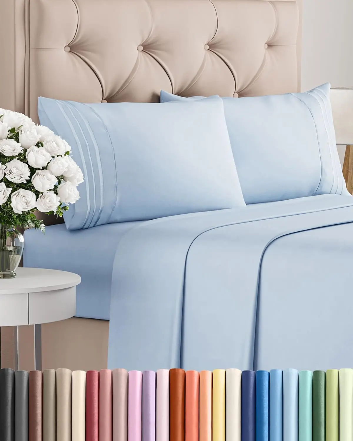 Queen Size 4 Piece Sheet Set - Comfy Breathable & Cooling Sheets - Sky Blue | Hotel Luxury Bed Sheets for Women & Men, Deep Pockets, Easy-Fit, Extra Soft and Wrinkle Free Sheets, Oeko-Tex Bed Sheet Set