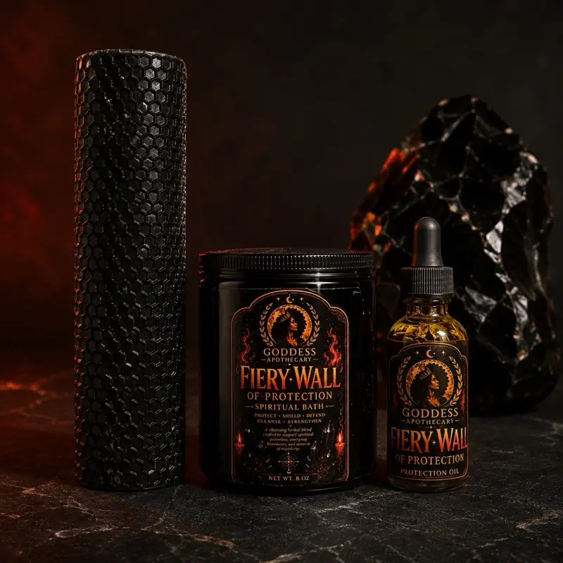 Fiery Wall of Protection Complete Set - Goddess Apothecary Protection Oil, Candle & Spiritual Bath