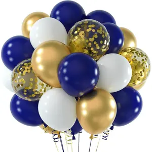 Navy Blue and Gold Confetti Balloons 100pcs 12inch Party Balloons Kit for Birthday Party Wedding Graduation Holiday Celebrating Balloon Decoration