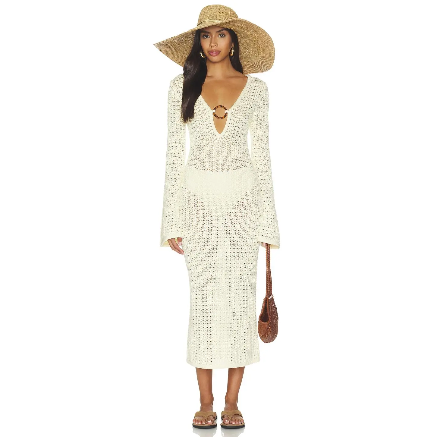 Stone Cold Fox x REVOLVE Averi Pointelle Midi Dress in Pale Yellow