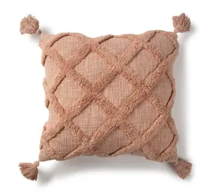 Tufted Trellis Decorative Throw Square Pillow, 20" x 20", Coral, Elegant Decorative Design for Home Decor