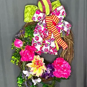 Grapevine Wreath '16 in. "Springtime" with Colorful Floral Bow and Vibrant Flowers Decorative Home Accessory