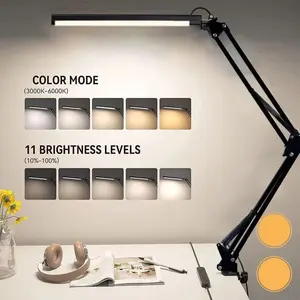LED Foldable Long-Arm Desk Lamp, Adjustable Desk Light, USB Plug-in 12W Clamp-on Desk Lamp, Supports Three Light Color Settings, Rotatable, Flexible Design, Ideal for Work, Study, Office, Home Decor & Lighting
