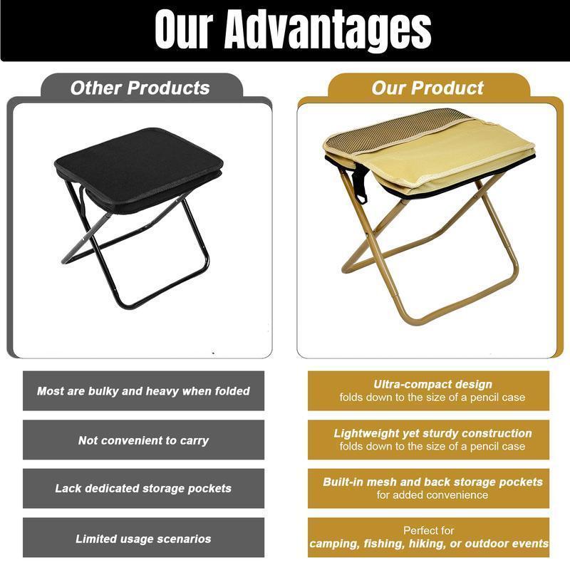 Portable Folding Stool with Carry Bag, Lightweight Foldable Stool, collapsible stools, Outdoor Chair with Pocket, Travel, Bbq, Fishing, Beach, Picnic, Camping Folding Chairs, Folding Lawn Chair, Sturdy Outdoor Bench, Camping Furniture