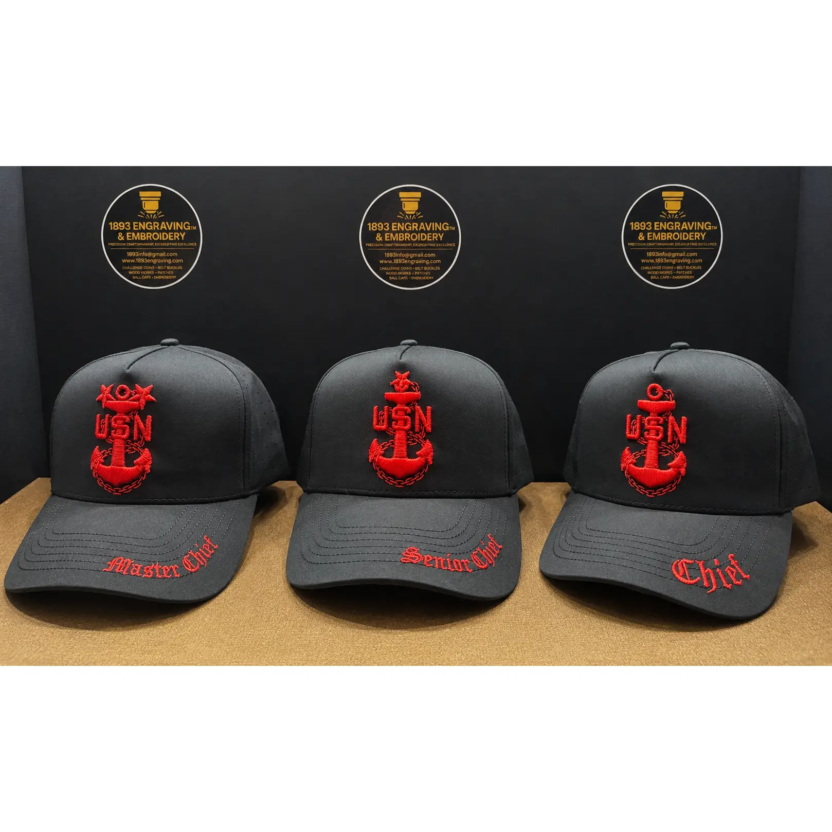 No.25 Premium Black Chief | Senior Chief | Master Chief | with Red Embroidery Snapback Laser cut Vented back | Everyday Cap | Embroidered Brim | $34.99 | Free Shipping