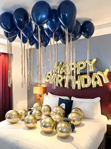 Gold “Happy Birthday” Letter Balloons Set – Blue & Gold Latex Balloons, 16" Gold Foil Letters, Elegant Birthday & Anniversary Party Decorations