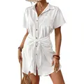 Bsubseach Womens Swimsuit Coverup Short Sleeve Button Down Tie Beach Shirt Dresses Summer Bathing Suit Cover Up Swimwear