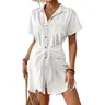 Bsubseach Womens Swimsuit Coverup Short Sleeve Button Down Tie Beach Shirt Dresses Summer Bathing Suit Cover Up Swimwear