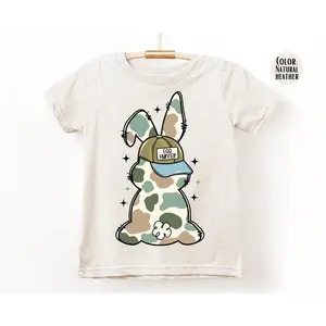 LAT Apparel Boys Egg Hunter Toddler Shirt, Kids Camo Bunny Easter Kids Shirts