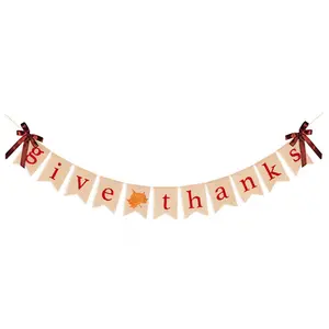 Maple Leaf Swallow Tail Fish Pattern for Banner Thanksgiving Party Baby Birthday Autumn Fall Decoration Linen Indoor Outdoor Decorative Banners