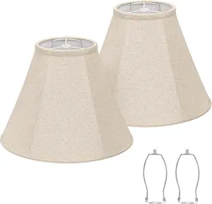 Set of 2 Lamp Shades, 6"Top x 13"Bottom x 10"High, Beige Replacement Shade for Table Lamps Floor Lamps, Natural Linen Fabric Hand Crafted Spider Fitter, Harp Holders Included, Assembly Required