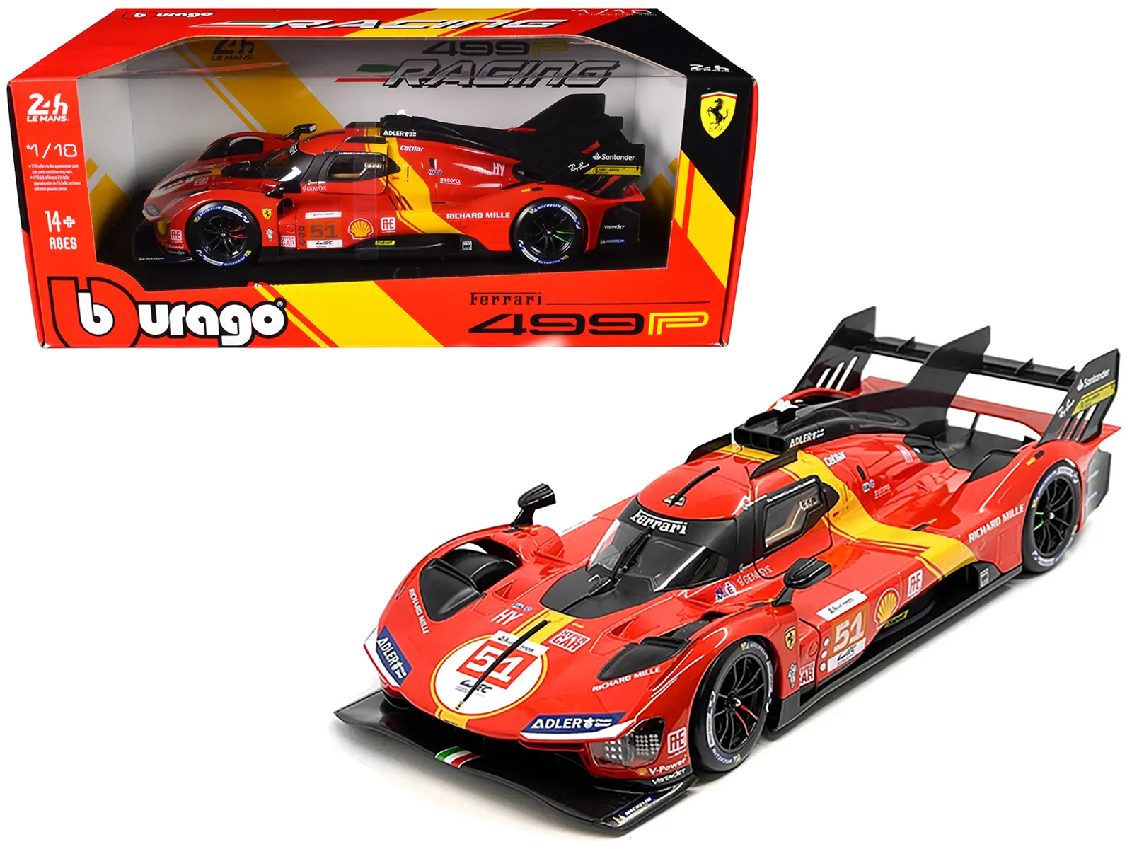 Ferrari 499P #51 "Ferrari AF Corse" Winner "24 Hours of Le Mans" (2023) "Racing" Series 1/18 Diecast Model Car by Bburago