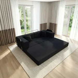 78.5-inch Convertible Sofa Bed, Corduroy Sofa Bed, Fixed Frame, Floor Sofa Lounger, with Pillows, Foldable Mattress, Suitable for Living Room, Bedroom, Lounge, Studio (Black)