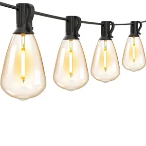 ST38 Outdoor String Light, 1 Count 50FT Long String Light with 25 LED Bulbs Bases, Waterproof LED String Light for Indoor & Outdoor Use (Free 2 Light Bulbs)