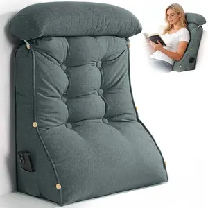 23" H Bed Wedge Reading Pillow with Adjustable Headrest, Adult Backrest Pillow for Sitting in Bed Couch, Neck Back Lumbar Support with Removable Washable Cover Dark Gray