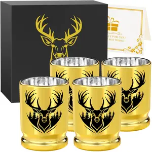 Reusable Plastic Shot Glasses Set, Gold Deer Head Design, 2/4 Pieces, Gift Box Included, Perfect Christmas & Thanksgiving Party Gifts