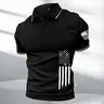 Men's Fitted H-Type Collared Shortsleeve Polo Shirt - Menswear, Skin-Friendly Fabric, 2026 Horizontal Stars & Stripes Print, Contrast Color Details, Contrast Binding, Machine Washable, Casual Business Button-Accented Summer Outerwear, Autumn Layering Top