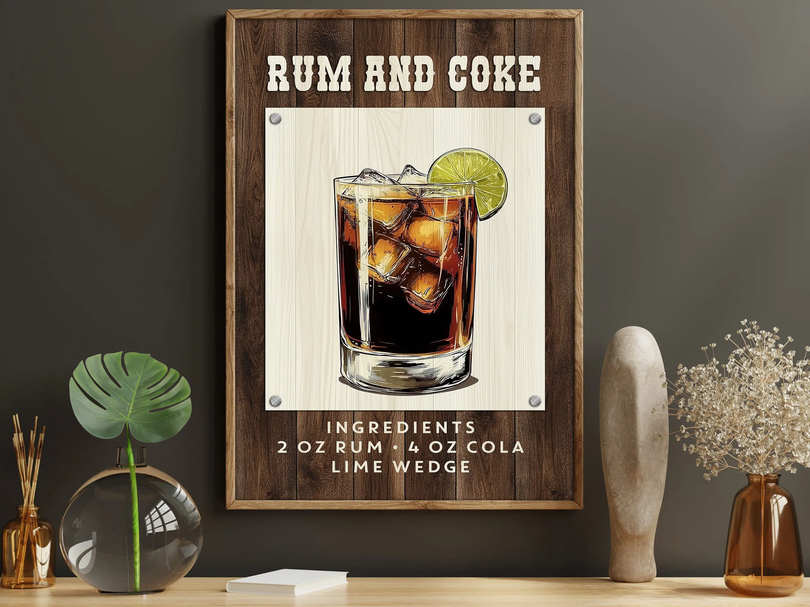 Rum And Coke Drink Canvas Print, Alcohol Poster Print, Bar Wall Art Decor