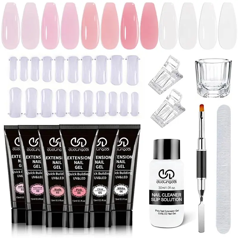 Acrylic Poly Gel Nail Extension Gel Nail Kit, Polygel Nails, 1 Set Including 20pcs Nail Mold, Nail Clip and Multi-functional Nail Brush, Suitable for Home Diy Nail Set, Nail Art