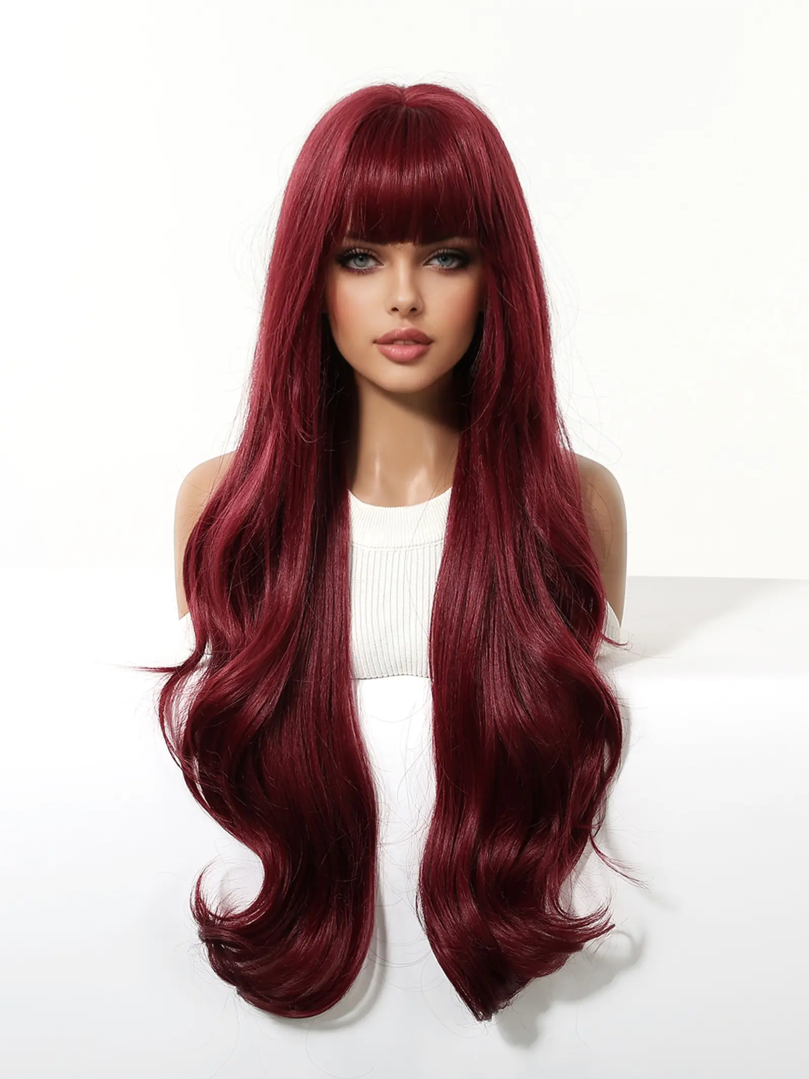 Red heat resistant wavy wig MORICA Red Wigs for Women Long Wavy Synthetic Red Wig  main image 4