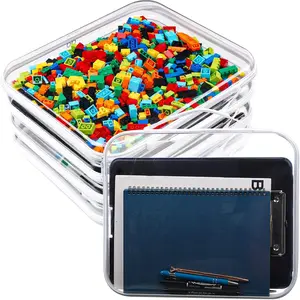 4 Pcs Clear Hardshell Zipper Case with Handle Hard Plastic Pouches Toy Storage Bins Transparent Cases for Snacks, Cosmetic, Building Blocks, Puzzles (Large)