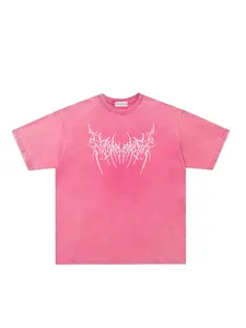 American Vintage Washed Dye Cross Short Sleeve T-Shirt Top, Unisex Trendy Fashion Casual Sport Round Neck Half Sleeve Tee Shirt, Streetwear