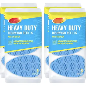 Leak Proof Dishwand Refills with Scrub Dots,Non Scratch Sponge Heads for Dish Wand,20% Thicker Heavy-Duty  Replacement,Fits  Handles,Works with  Dish Soaps,Ideal for Kitchen