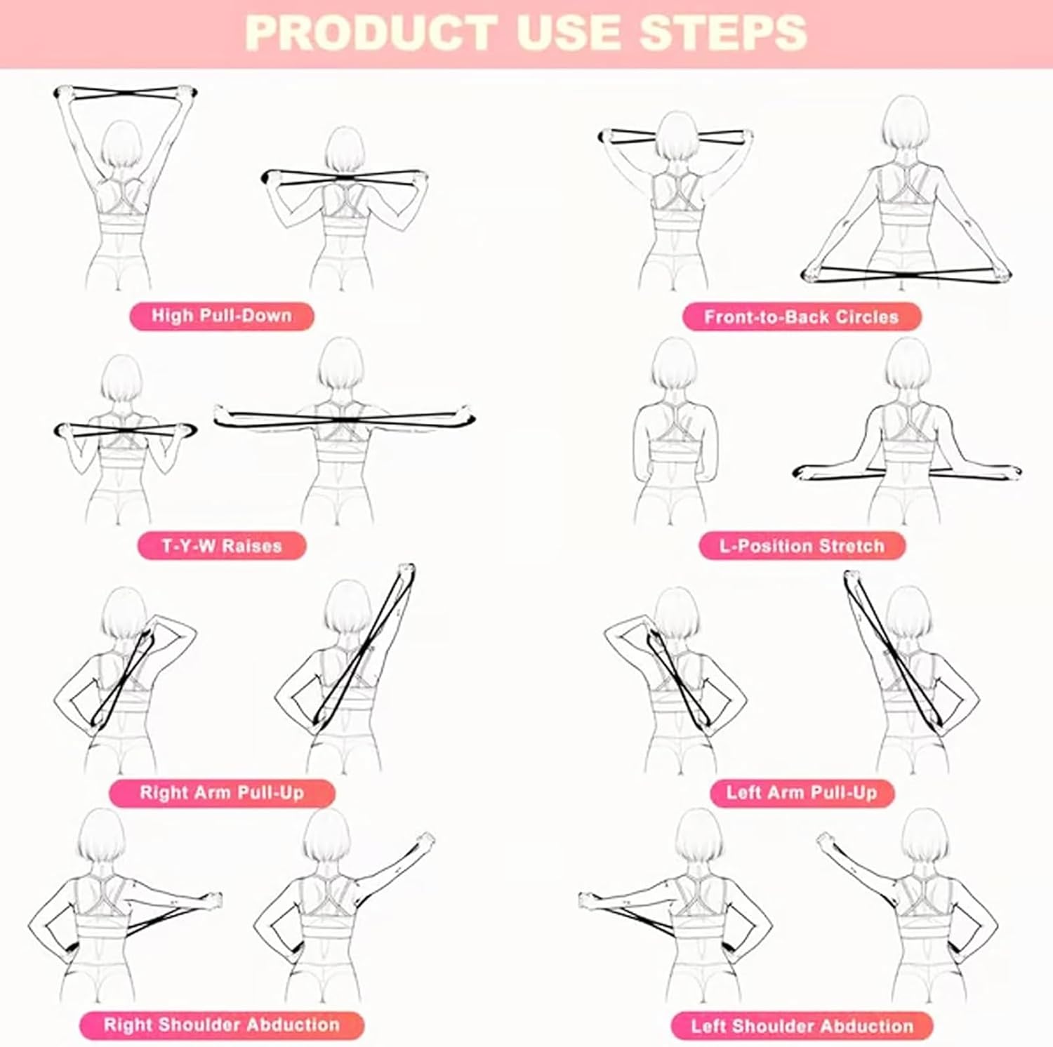 2-in-1 Women Home Fitness Kit: Figure 8 Yoga Puller & 6-Strand Abdominal Crunch Assist, Full Body Workout for Shoulders Back Core Legs, Home Gym Exercise for Core & Full Body