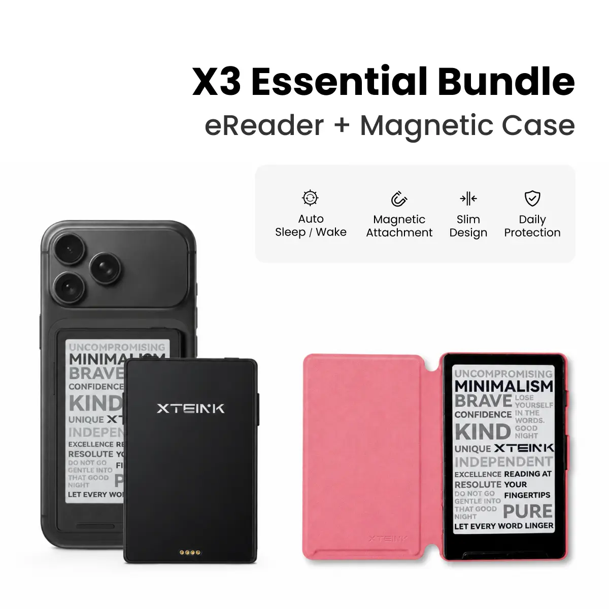Xteink X3 Essential Bundle: eReader & Raspberry Red Case