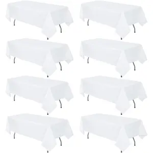 8 Pack White Tablecloth 60 x 102 Inch Rectangular Table Cloth for 6 Foot Rectangle Tables, Wrinkle Resistant Washable Polyester Fabric Table Covers for Wedding Party Banquet Buffet and Camping