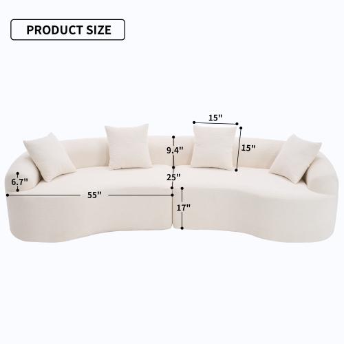 【Bellemave】Curved Boneless Sofa,Compression Modular 110'' Sectional,White High-Density,Couches Sleeper for Living Room Bedroom Apartment Lounge,Chenille