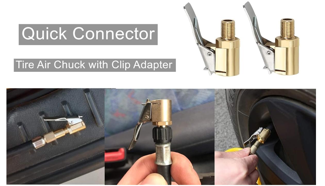 Tire Air Chuck with Clip Adapter, Brass Locking Tire Inflator Nozzle Adapter Connect, No Leakage Tire Chucks for Vehicle Inflator Compressor Pump Connect Accessories Tool 8mm 2Pack