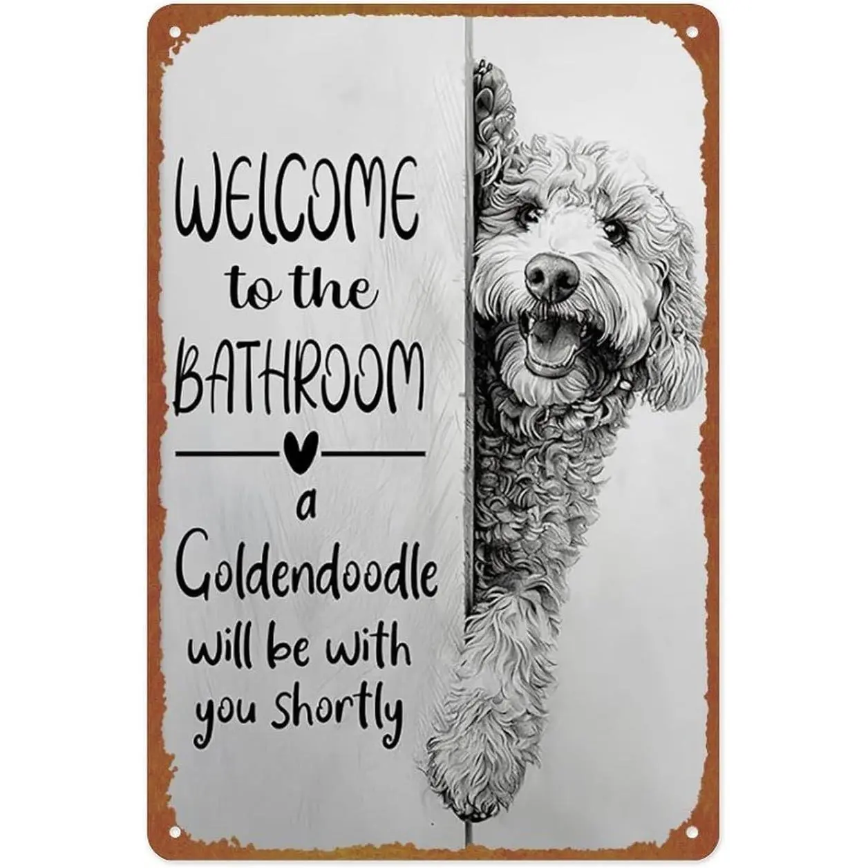 Vintage Metal Hanging Plaque - 8x12in Aluminum Goldendoodle Funny Welcome Sign with Pre-Drilled Holes, Decorative Indoor-Outdoor Home Decor Wall Art, Dog Lovers Gift, Vintage Metal Sign
