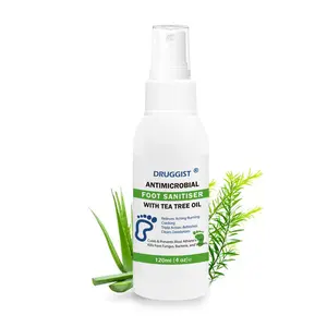 DRUGGIST Foot Sanitizer Spray with Tea Tree Oil, 4-Ounce Bottle ,Contains natural tea tree oil and aloe vera Long-lasting disinfectant and antibacterial spray Tinea pedis, fungal infection, burning, itching, dandruff