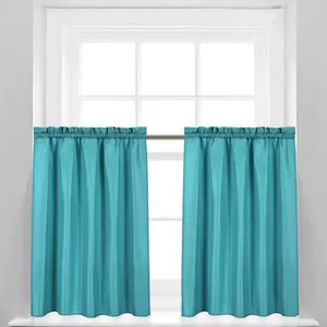 Waffle Weave Textured Bathroom Window Curtains, Water Repellent Short Window Covering, Half Window Kitchen Tiers Curtains 36 Inch Length, Turquoise, Set of 2