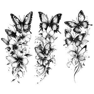 Set Of 3 Waterproof Butterfly Temporary Tattoos, Floral Hand Body Decoration, Realistic Henna Style Design for Women, Henna Tattoo Sticker