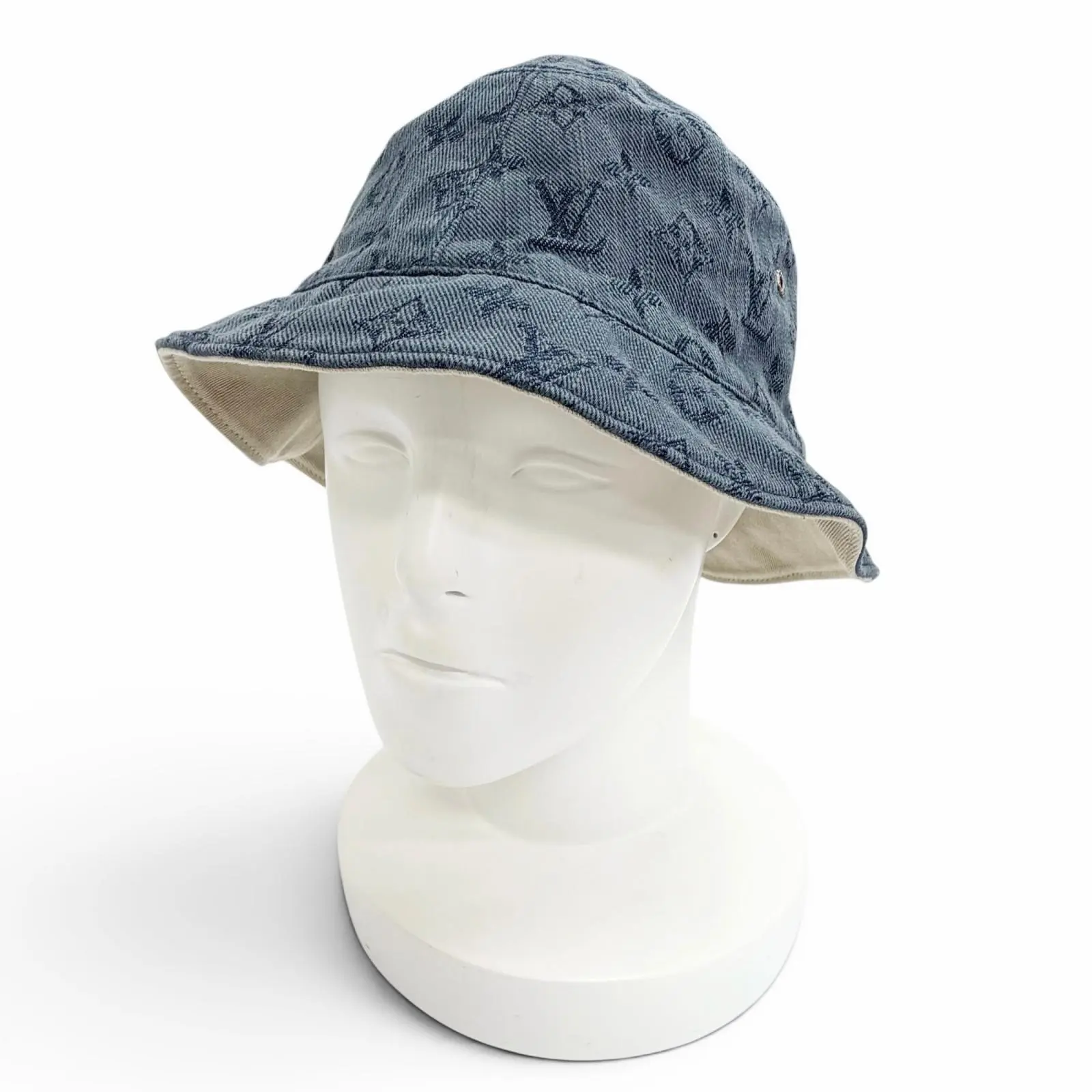 Pre-owned Louis Vuitton Cotton Small Leather Goods Monogram Denim Bucket Hat