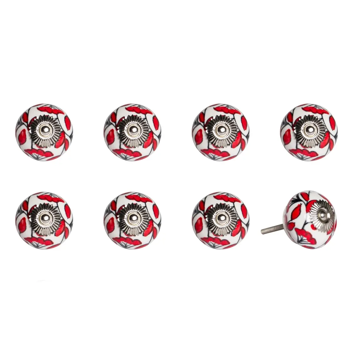 212 MAIN 1.5x1.5in White-Red Ceramic-Metal Drawer Pull Knobs & Doorknobs - Set of 8, Traditional Art Hand-Painted Flower Decor, Adds a Touch of Artisanal Design for Large Appliance Parts & Accessories
