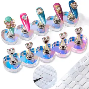 Nail Art Stands Set of 2 – Nail Stand for Press On Nails with Aurora Heart Design, Nail Polish Holder & Practice Tool w/ Glue Tabs